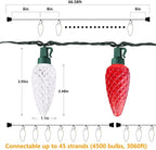 Brizled Red & White Christmas Lights, 66ft 100 LED C9 Faceted Christmas Lights, Connectable Outdoor Strawberry String Light, 120V UL Certified Indoor Xmas Light for Tree House Garden Party & Holiday