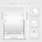HIEEY Hollywood Vanity Mirror with 12 Dimmable Bulbs Lights, Three Color Lighting Modes, and 5X Magnification, Smart Touch Control, 360°Rotation (White,Gift Box)
