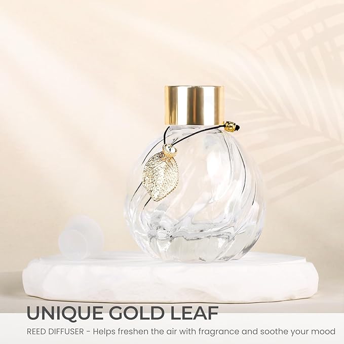 4Pcs Reed Diffuser Set with Metal Golden Decoration, 3.5oz Empty Reed Diffuser Bottles with 20Pcs Reed Diffuser Sticks, Unique Design Bottles for Home and Office(Twill)