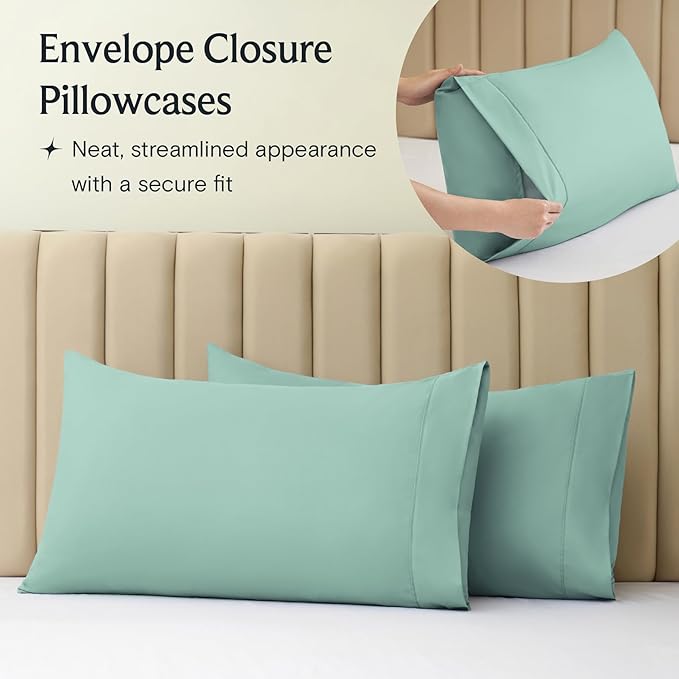 LuxClub 4 PC California King Sheet Set, Breathable Luxury Bed Sheets, Deep Pockets Wrinkle Free Cooling Sheets Machine Washable Hotel Bedding Silky Soft - Light Teal Cal King