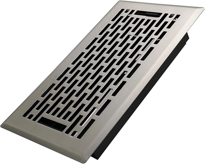 4x8 Inches Heavy Duty Walkable Floor Register - Easy Adjust Air Supply Lever Decorative Floor Vent Covers, Boston Design Vent Covers for Home - Satin Nickel