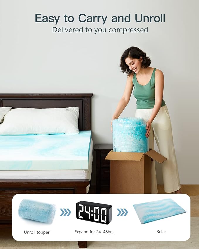PERLECARE 4 Inch Full Memory Foam Mattress Topper, Cooling Gel Infused Mattress Pad, Ventilated Bed Topper for Pressure Relief, CertiPUR-US Certified, Blue
