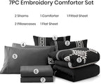 MaiRêve Embroidery California King Size Comforter Set Charcoal Black, Boho Farmhouse Western Bedding Set 7 Pieces, All Season Bed in A Bag Comforter Set with Sheets, Pillowcases & Shams