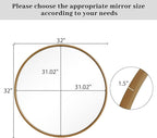 WallBeyond Round Wood Mirror, 32" Round Modern Decoration Large Circle Wall Mirror for Bathroom Living Room Bedroom Entryway, Natural