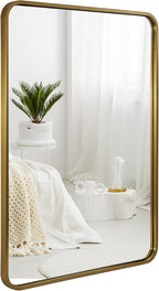 ANDY STAR Brass Mirror Bathroom, 22x30’’ Rounded Rectangle Mirror, Brushed Gold Bathroom Vanity Mirror Non-Rusting SUS304 Metal Tube Frame 1’’ Deep Wall-Mounted Mirrors Vertical/Horizontal