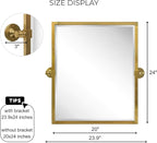 Brushed Gold Metal Framed Pivot Rectangle Bathroom Mirror Tilting Beveled Vanity Mirrors for Wall, Overall 23.9 x 24 inches (Mirrror 20 x 24 inches)