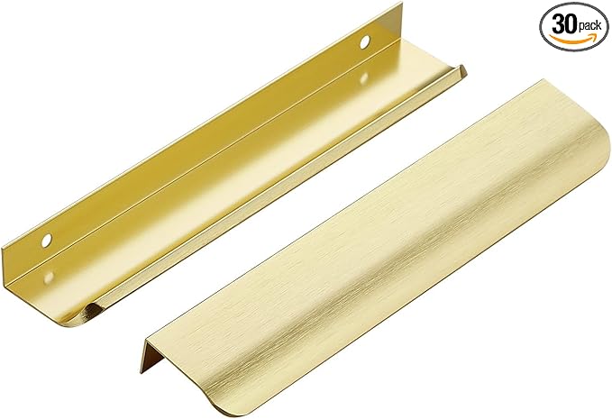 Ravinte Hardware 30 Pack Gold Cabinet Handles, 7.8 Inch (200mm) Finger Edge Pulls, 6-1/4 Inch Hole Center, Finger Pulls for Cabinets