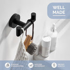Angle Simple Double Towel Hook, Stainless Steel Bathroom Hand Towel Holder, Coat Hook for Wall, Matte Black
