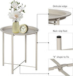 VECELO Side/End Table, Folding Round Metal Anti-Rust and Waterproof Outdoor or Indoor Tray for Living Room Bedroom Balcony and Office, 1 PCS, Grey