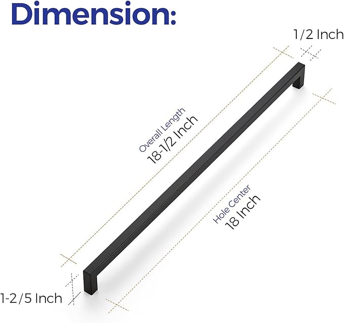 Ravinte 3 Pack Black Matte Cabinet Pulls and Handles - 18 Inch Square, Drawer Pulls, Kitchen Cabinet Hardware