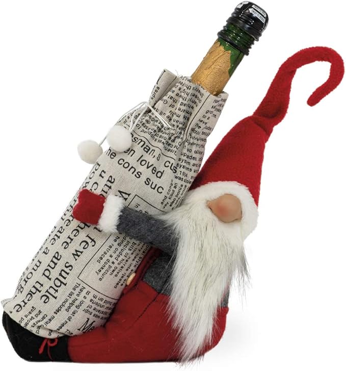 Boston International Christmas Tabletop Gnome Figurine, 12 x 9-Inches, Santa Elf Bottle Holder