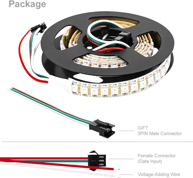 BTF-LIGHTING WS2812B IC RGB 5050SMD Pure Gold Individual Addressable LED Strip 3.28FT 144LED 144Pixel/m Flexible Full Color IP30 DC5V for DIY Chasing Color Project(No Adapter or Controller)