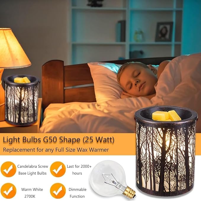 25 Watt Wax Warmer Bulbs, Light Bulbs for Full Size Scentsy Warmer, 6 Packs E12 Base Type G Bulb, Dimmable, Warm White, 120V G16 1/2 Bulbs for Candle Lamp