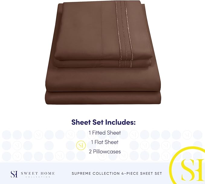 King Size Sheets - Breathable Luxury Bed Sheets with Full Elastic & Secure Corner Straps Built In - 1800 Supreme Collection Extra Soft Deep Pocket Bedding Set, Sheet Set, King, Brown