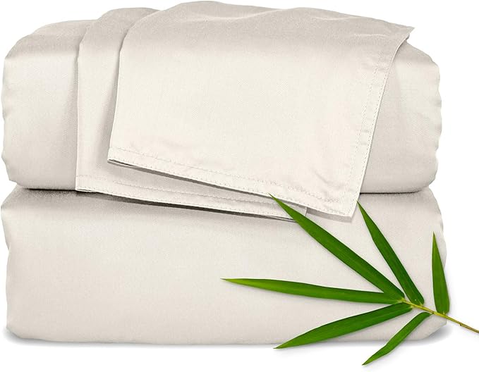 Pure Bamboo Twin Sheets, Genuine 100% Organic Viscose Derived from Bamboo Bed Sheet Set, Luxuriously Soft & Cooling, Double Stitching, Lifetime Quality Promise (Twin, Creme)