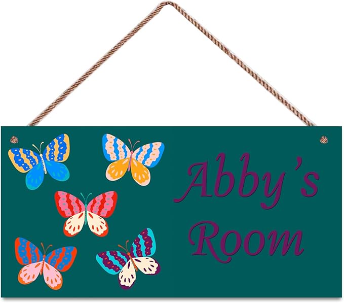 Personalized Sign Fantasy Butterfly Themed For Girls Room Nursery Door Decor,Custom Name Wall Art Decor for Kids Room Decorative Plate for Boys Bedroom