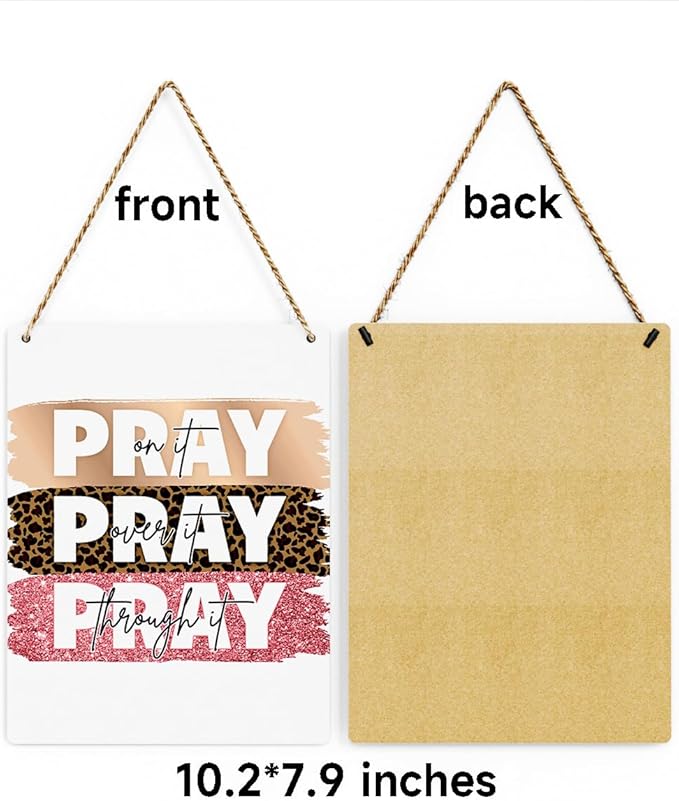 Inspirational Decor Pray On It Bible Verse Wall Art Christian Gifts for Women Scripture Wooden Hanging Sign for Modern Home Office Kids Room Bathroom Bedroom Wall Art Decoration 8 x 10 Inches