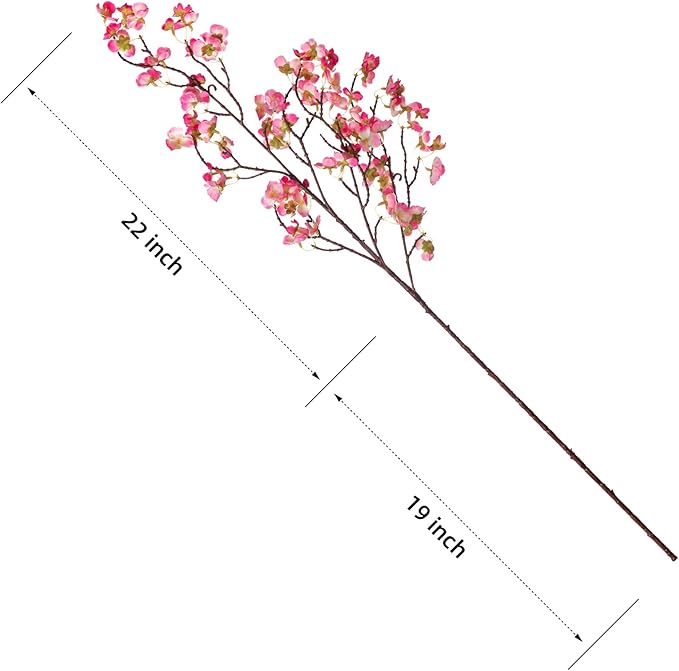 4 Pcs Artificial Cherry Blossom Flower Branches, Bulk Silk Faux Flowers Real Touch Bouquet for Home Wedding Party Centerpieces Spring Summer Decor, Vase Not Included(Deep Pink)