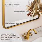 ANDY STAR 40x32 Inch Gold Bathroom Mirror, Brushed Gold Mirrors for Wall in Anti-Rust SUS304 Tube Metal Frame, Rounded Rectangle Mirrors 1’’ Deep Wall Mounted Vertically/Horizontal for Bathroom