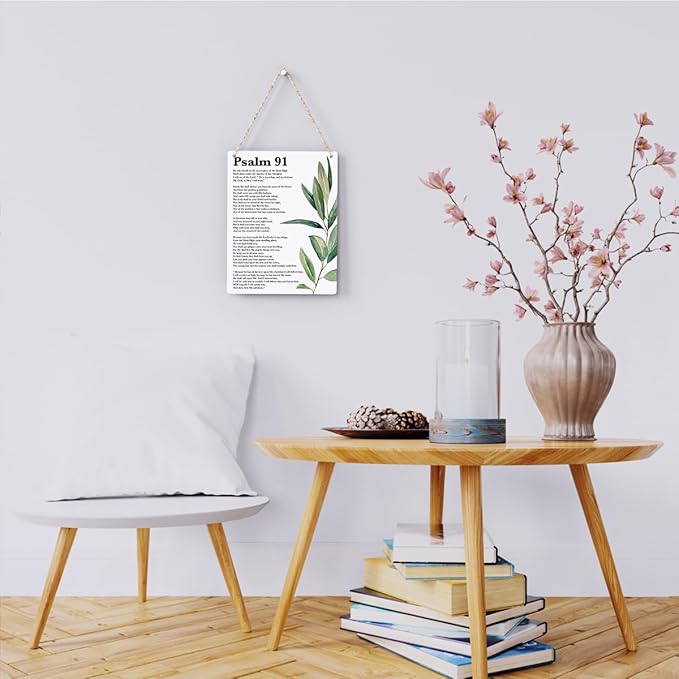 Inspirational Scripture Wall Art Bible Verses Psalm 91 Wall Decor Christian Wall Art Decor Prayer Room Decor Religious Gifts, Wooden Sign for Home Office Nursery Bathroom Decoration 8x10 Inches