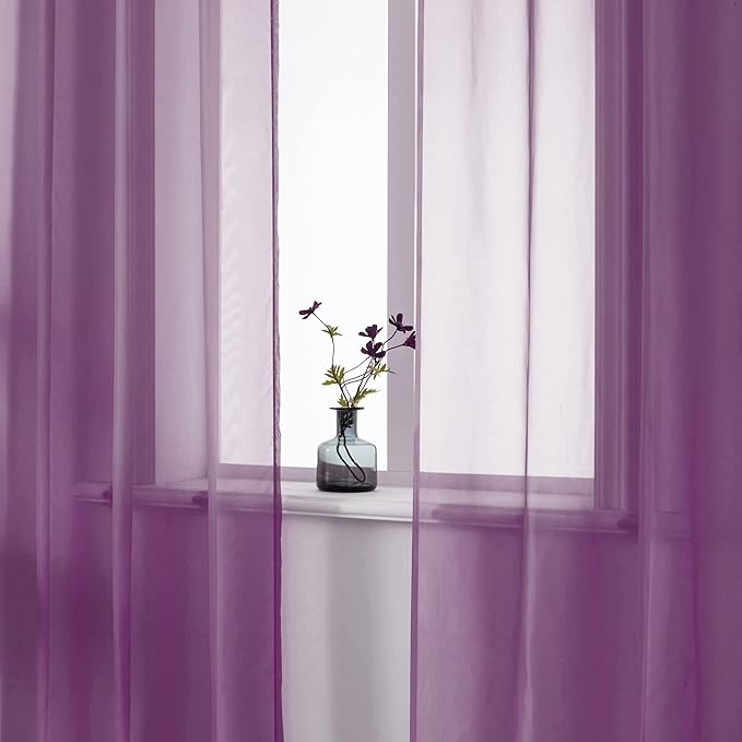 45 Inch Length Purple Short Sheer Curtains for Kitchen Small Windows Set of 2 Panels Grommet Window Semi Voile Drapes Purple Sheer Curtains for Living Room Kids Decor Dark Royal Purple 52x45 Long