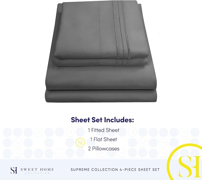 King Size Sheets - Breathable Luxury Bed Sheets with Full Elastic & Secure Corner Straps Built In - 1800 Supreme Collection Extra Soft Deep Pocket Bedding Set, Sheet Set, King, Gray