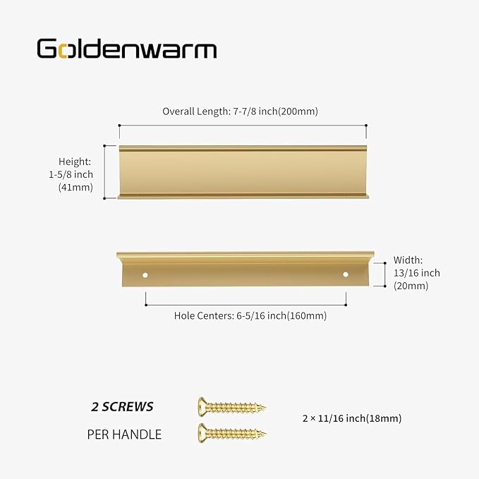 goldenwarm 50 Pack Gold Finger Edge Pulls Drawer Finger Pulls Champagne Gold Kitchen Hardware Handles Bedroom Dresser Drawers,6-1/4 in Hole Center