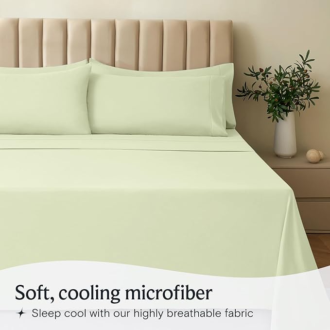 LuxClub 3 PC Sheet Set Bed Sheets Deep Pockets 16" Eco Friendly Wrinkle Free Cooling Machine Washable Hotel Bedding Silky Soft - Sage Green Twin