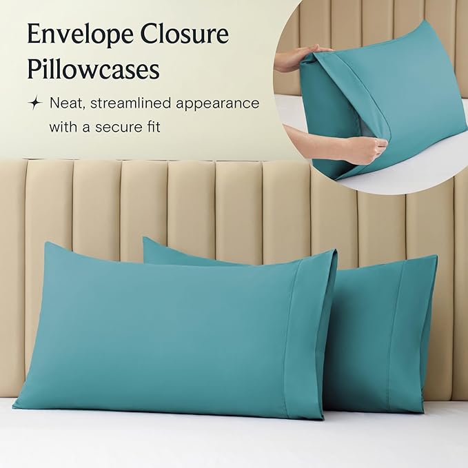 LuxClub 4 PC Full Sheet Set, Breathable Luxury Bed Sheets, Deep Pockets Wrinkle Free Cooling Bed Sheets Machine Washable Hotel Bedding Silky Soft - Teal Full