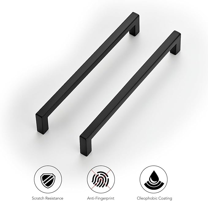Ravinte 10 Pack Solid Kitchen Cabinet Handles Matte Black Cabinet Pulls Slim Drawer Pulls with 6-1/4 Inch Hole Center Square Bar Kitchen Cabinet Hardware