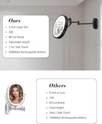 30X/1X Wall Mounted Lighted Makeup Mirror, 9'' Height Adjustable Double Sided 5000mAh Rechargeable Magnifying Bathroom Mirror with Light, 3 Color Modes Touch Dimmable Extended Arm 360 Rotation