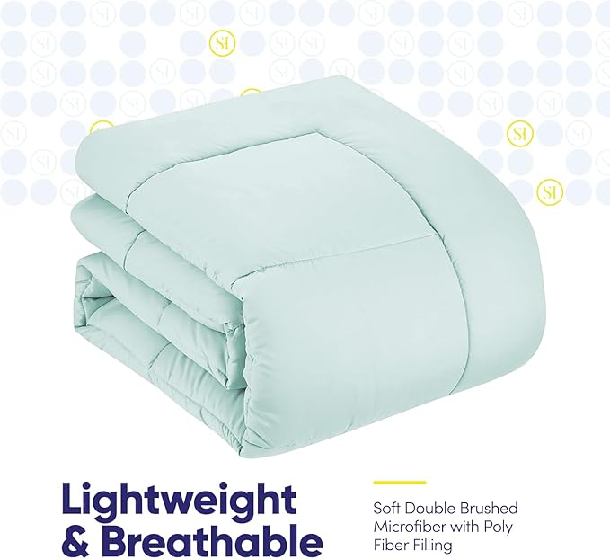 Sweet Home Collection 7 Piece Comforter Set Bag Solid Color All Season Soft Down Alternative Blanket & Luxurious Microfiber Bed Sheets, Aqua, Full