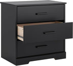 Prepac Rustic Ridge Farmhouse Nightstand Bedside Table, Black Nightstand for Bedroom, End Table with 3 Drawers 16.25"D x 27.5"W x 26.75"H
