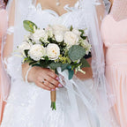 Artificial White Rose Wedding Bouquet - Faux Bride & Bridesmaid Bouquet for Wedding Decor