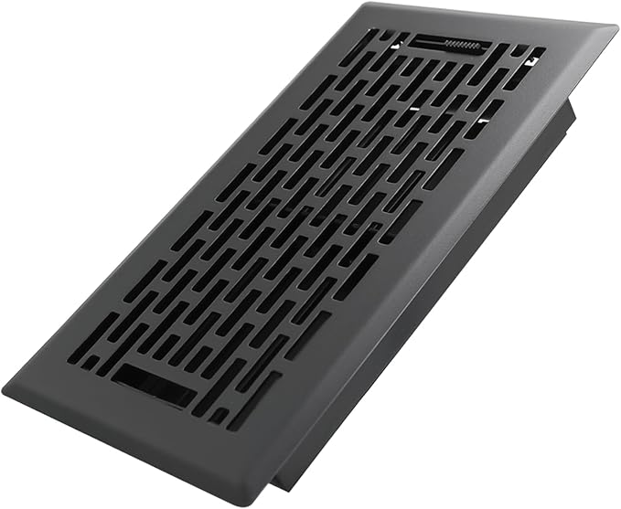 4x8 Inches Heavy Duty Walkable Floor Register - Easy Adjust Air Supply Lever Decorative Floor Vent Covers, Boston Design Vent Covers for Home - Matte Black
