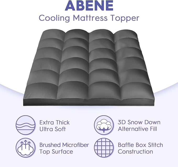 ABENE Mattress Topper Queen for Back Pain Relief, Extra Thick Mattress Pad Pillowtop, Soft Mattress Protector Cover with 8"-21" Deep Pocket, Overfilled Down Alternative Filling (Gray, Queen)