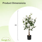 Artificial Rose Flower Trees 2 Pack- 38’’ Lifelike Plant in Pot with White Flowers Decorative Rose Trees for Home, Office, Wedding, and Event Decor, White
