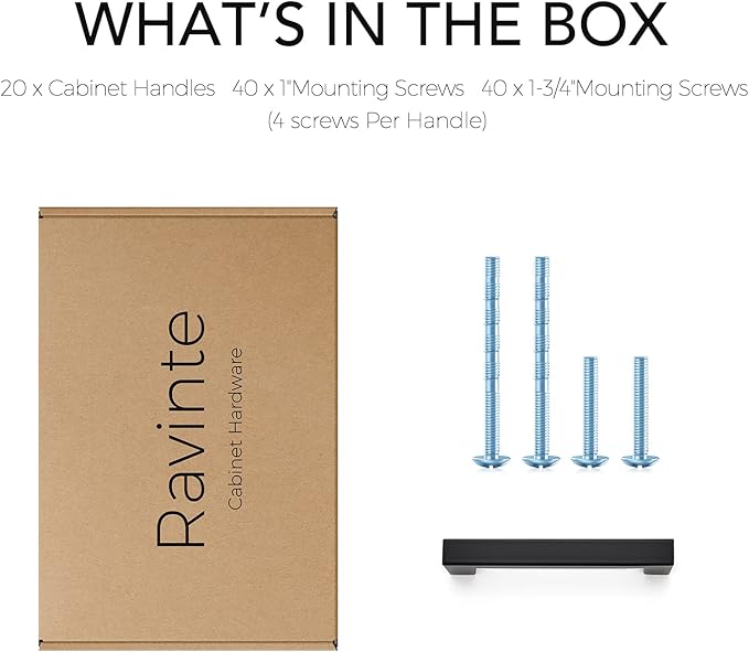 Ravinte 20 Pack 3-1/2 Inch Kitchen Square Cabinet Handles Matte Black Pulls Black Drawer Pulls Kitchen Cabinet Hardware Handles