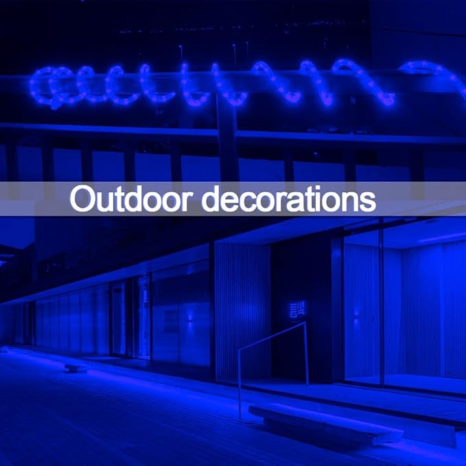 33FT 360 LED Rope Lights Outdoor,110V Connectable Blue String Lights with Clear PVC Jacket,Blue Rope Lights for Camping,Patio,Deck,Porch,Christmas Decor(Blue)
