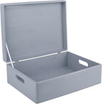 XL Grey Wooden Box Storage with Hinged Lid | 15.8 x 11.8 x 5.5 inches (+-0.5) | with Handles | Gift Box for Tool Dog Toy Shoes Clothes Kitchen Storage Document | Wood Keepsake Ches
