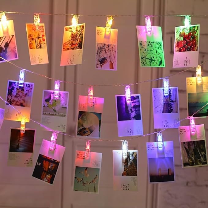 40 LED Photo Clip Fairy Lights - Twinkle Starry Lights for Home, Bedroom, Wall, Halloween, Thanksgiving, Christmas, Party, Wedding Decor - Multicolor