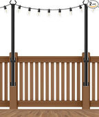 2 Pack 5Ft String Light Poles,Outside String Lights,Outdoor Light Poles,Metal Poles Stand for Patio,Backyard,Deck