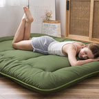 MAXYOYO Japanese Floor Mattress Futon Mattress Thicken Tatami Mat Sleeping Pad Roll Up Mattress Floor Lounger Bed Folding Couch Bed Mattress Pad for Guest Room, Green, Queen