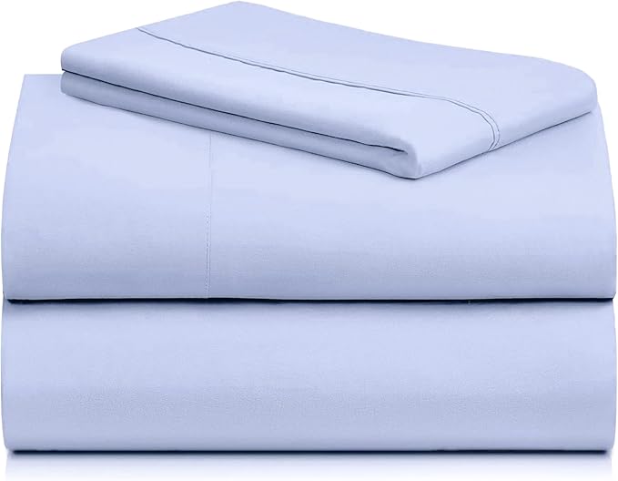 LuxClub 3 PC Sheet Set Bed Sheets Deep Pockets 16" Eco Friendly Wrinkle Free Cooling Machine Washable Hotel Bedding Silky Soft - Sky Blue Twin XL