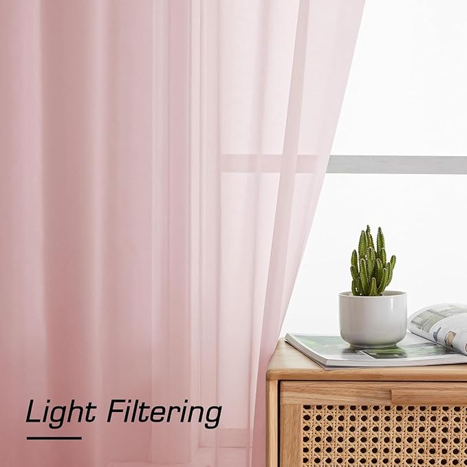 Aiyufeng Blush Pink Sheer Curtains 90 Inches Long 2 Panels Set, Light Filtering Soft Airy Voile Rod Pocket Baby Pink Sheer Window Drapes for Bedroom Living Room, Each 42Wx90L Inches