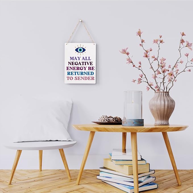 Evil Eye Decor Witchy Gifts for Witchcraft Lover, May All Negative Energy Be Returned to Sender Wall Hanging, Inspirational Wall Art for Home Office Decoration 8x10 Inches