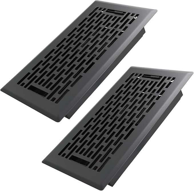 4x8 Inches 2 Pack Heavy Duty Walkable Floor Register - Easy Adjust Air Supply Lever Decorative Floor Vent Covers, Boston Design Vent Covers for Home - Matte Black