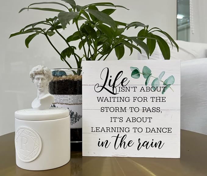 Inspirational Wood Signs, Wooden Box Sign Desk Decor, Positive Home Decor Sign, Encouragement Gift, Life isn't about Waiting for the Storm to Pass It's About Learning to Dance In The Rain