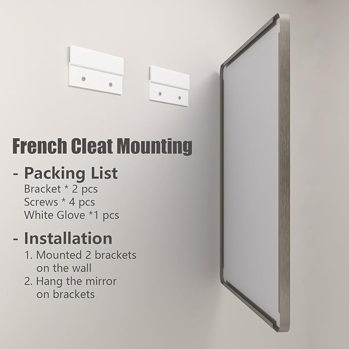 24x32 Inch Brushed Nickel Bathroom Mirror, Rounded Rectangle Silver Metal Frame Mirror, Silver Bathroom Vanity Mirror, Anti-Rust, Hangs Horizontally or Vertically