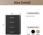 ROOMTEC 19.5" 4 Drawer Short Tower Closet Unit, Modular Closet System with Drawers and Shelf, Wardrobe Organizer for Bedroom or Walk-in Closet, Wall Mounted, Customizable Clothes Storage Unit, Black
